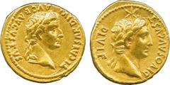 THE ALFRED FRANKLIN COLLECTION OF ANCIENT COINS, ROMAN GOLD , Tiberius (AD 14-37), with Divus Augustus (died AD 14), Gold Aureus, mint of Lugdunum, struck AD 14, TI CAESAR DIVI AVG F AVGVSTVS , laurea