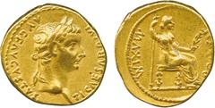 THE ALFRED FRANKLIN COLLECTION OF ANCIENT COINS, ROMAN GOLD , Tiberius (AD 14-37), Gold Aureus, mint of Lugdunum, struck AD 14-17, TI CAESAR DIVI AVG F AVGVSTVS , laureate head facing right, rev PONTI