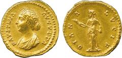 THE ALFRED FRANKLIN COLLECTION OF ANCIENT COINS, ROMAN GOLD , Faustina Junior (wife of Marcus Aurelius), Gold Aureus, AD 161-176, FAVSTINA AVGVSTVS , draped bust facing left, rev DIANA LVCIF , Diana s