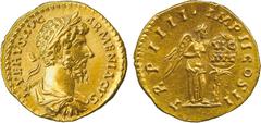 THE ALFRED FRANKLIN COLLECTION OF ANCIENT COINS, ROMAN GOLD , Lucius Verus (AD 161-169), Gold Aureus, struck AD 163-164, L VERVS AVG ARMENIACVS, laureate, draped and cuirassed bust facing right, rev T