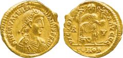 THE ALFRED FRANKLIN COLLECTION OF ANCIENT COINS, ROMAN GOLD , Valentinian III (AD 425-455), Gold Solidus, mint of Ravenna, struck AD 426-430, D N PLA VALENTI-NIANVS P F AVG , rosette-diademed, draped 