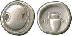 THE ALFRED FRANKLIN COLLECTION OF ANCIENT COINS, GREEK SILVER COINS, Boiotia, Thebes (c.395-338 BC), Silver Stater, Magistrate Hisme-, struck c.379-368 BC, Boiotian shield, rev HI Σ -ME , amphora, all