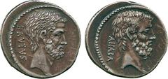THE ALFRED FRANKLIN COLLECTION OF ANCIENT COINS, ROMAN SILVER AND BRONZE COINS , Q. Servilius Caepio (M. Iunius) Brutus (54 BC), Silver Denarius, BRVTVS , head of L. Iunius Brutus (Cos. 509) facing ri