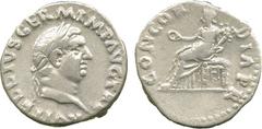 THE ALFRED FRANKLIN COLLECTION OF ANCIENT COINS, ROMAN SILVER AND BRONZE COINS , Vitellius (AD 69), Silver Denarius, A VITELLIVS GERM IMP AVG TR P , laureate head facing right, rev CONCOR-DIA P R , Co