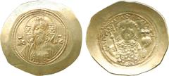 ANCIENT BYZANTINE COINS , Michael VII Ducas (AD 1071-1078), Electrum Histamenon Nomisma, nimbate bust of Christ, bearded, holding book of Gospels and raising hand in benediction, IC-XC left and right,