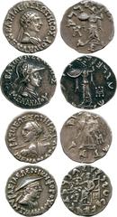 ANCIENT COINS, GREEK, Indo-Greek Kingdom, Antimachos (c.174-165 BC), Silver Drachm; Menander (c.165-130 BC), Silver Drachms (3), diademed bust, helmeted bust, and heroic bust. Good very fine to nearly