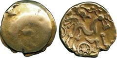 ANCIENT COINS, ANCIENT BRITISH, Celtic Gold, Regini and Atrebates, British Qb Remic or Selsey uniface type uniface Gold Stater, 5.77g, c.60-50 BC, blank obverse, rev horse right, charioteer’s arms abo