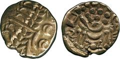 ANCIENT COINS, ANCIENT BRITISH, Celtic Gold, Belgae, Gold Stater, Chute type (British B), 6.05g, c.65-40 BC, devolved Apollo head wreath pattern, rev disjointed horse left, pellets above, crab-like sy