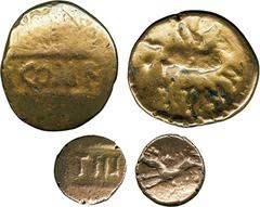 ANCIENT COINS, ANCIENT BRITISH, Celtic Gold, Regini and Atrebates, Tincomarus (c.25 BC - AD 10), Gold Stater, 5.11g, COM F in square tablet on plain field, rev horseman right holding spear(?), TIN bel