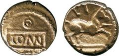 ANCIENT COINS, ANCIENT BRITISH, Celtic Gold, Regi ni and Atrebates, Verica (c. AD 10-40), Gold ¼-Stater, 1.04g, COMF on tablet, pellet in circle above, rev horse right, VI above, exergual line below (