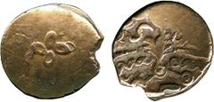 ANCIENT COINS, ANCIENT BRITISH, Celtic Gold, ‘Eastern’ Region, Gold ¼-Stater, trophy type, 1.40g, 1st Century BC, small four-petalled flower in centre of otherwise blank obverse with feint bands, rev 