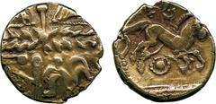 ANCIENT COINS, ANCIENT BRITISH, Celtic Gold, Catuvellauni, British L, Gold Stater, early Whaddon Chase type, 5.74g, c.55-50 BC, devolved Apollo head wreath pattern with wing-like ornaments, rev realis
