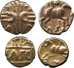 ANCIENT COINS, ANCIENT BRITISH, Celtic Gold, Catuvellauni, Tasciovanus (c.25 BC-AD 10), Gold ¼-Stater, 1.33g, cruciform wreath patterns, two curved and two straight, two crescents back to back in cent
