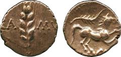 ANCIENT COINS, ANCIENT BRITISH, Celtic Gold, Catuvellauni and Trinovantes, Cunobelinus (c. AD 8-41), Gold ¼-Stater, plastic type, 1.31g, corn ear without central stalk dividing CA-MV , rev horse right