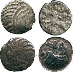 ANCIENT COINS, ANCIENT BRITISH, Celtic Silver and Base Metal, Belgae, Silver Unit, 1.07g, c.65-40 BC, head right, rev horse left, pellet within double ring below, pellets in field (ABC 836; VA -; S -)