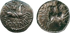 ANCIENT COINS, ANCIENT BRITISH, Celtic Silver and Base Metal, Regini and Atrebates, Verica (c. AD 10-40), Silver Unit, 1.10g, warrior riding right, oval shield behind, COMMI F below, rev warrior ridin