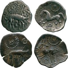 ANCIENT COINS, ANCIENT BRITISH, Celtic Silver and Base Metal, Corieltauvi, Silver Unit, 1.48g, late 1st Century BC, boar right with ‘spear’, ‘solar rosette’ above, reversed S below, pellets in rings a