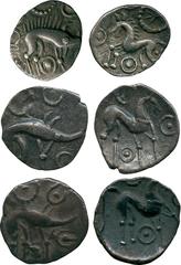 ANCIENT COINS, ANCIENT BRITISH, Celtic Silver and Base Metal, Corieltauvi, Silver Unit, 1.38g, late 1st Century BC, boar right without ‘spear’, ‘solar rosette’ above, pellets in rings around, rev hors
