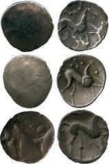 ANCIENT COINS, ANCIENT BRITISH, Celtic Silver and Base Metal, Corieltauvi, Silver Unit, 1.18g, late 1st Century BC, boar right, pellet below tail, rev horse right, nothing below, pellet below tail (AB