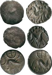 ANCIENT COINS, ANCIENT BRITISH, Celtic Silver and Base Metal, Corieltauvi, Silver ½-Unit, 0.54g, late 1st Century BC, boar right, large wheel above, large ring behind, rev horse right, large wheel abo