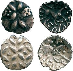 ANCIENT COINS, ANCIENT BRITISH, Celtic Silver and Base Metal, Corieltauvi, Vepo (c. AD 15-40), Silver Unit, 1.25g, single wreath pattern dividing two rosettes of dots (one blundered), rev horse right,