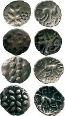 ANCIENT COINS, ANCIENT BRITISH, Celtic Silver and Base Metal, Corieltauvi, Vepo (c. AD 15-40), Silver ½-Unit, 0.55g, single wreath pattern dividing two rosettes of dots, rev horse right, (VEP) above, 