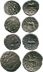 ANCIENT COINS, ANCIENT BRITISH, Celtic Silver and Base Metal, Dobunni, Silver Unit, 1.04g, c.50-20 BC, head right, rev horse left, ‘bird’s head’ above and below (ABC 2012; VA 1020-1; S 377); anothers 