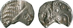 ANCIENT COINS, ANCIENT BRITISH, Celtic Silver and Base Metal, Catuvellauni, Silver Unit, 0.79g, c.45-25 BC(?), head right, rev annulated horse left, pellets in rings above (ABC 2493; VA 1613-1; S -); 