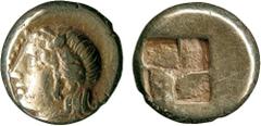 ANCIENT COINS, GREEK COINS, Ionia, Phokaia (c.478-387 BC), Electrum Hekte, head of Io facing left , rev quadripartite incuse square, 2.52g (Bodenstedt 96). Good very fine . £200-250