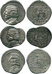 ANCIENT COINS, THE DAVID SELLWOOD COLLECTION OF PARTHIAN COINS (PART FOUR), Arsaces XVI (78/7-62/1 BC), Silver Drachms (3), diademed and short bearded bust left, pellet ended spiral torque, rev archer