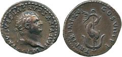 ANCIENT COINS, ROMAN COINS, Titus (AD 79-81), Silver Denarius, struck AD 80, IMP TITVS CAES VESPASIAN AVG P M , laureate head facing right , rev TR P IX IMP XV COS VIII P P , dolphin coiled around anc