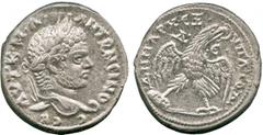 ANCIENT COINS, ROMAN COINS, Caracalla (AD 198-217), Silver Tetradrachm, minted at Antioch, struck AD 215-7, laureate head facing right , rev eagle standing facing, head right, on thigh and leg of a sa