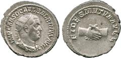 ANCIENT COINS, ROMAN COINS, Balbinus (AD 238), Silver Antoninianus, IMP CAES D CAEL BALBINVS AVG , radiate, draped and cuirassed bust facing right, rev FIDES MVTVA AVGG, clasped right hands, 4.43g, 1h