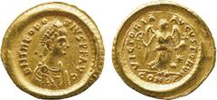 ANCIENT COINS, ROMANO-BRITISH COINS, Theodosius I (AD 379-395), Gold Tremissis, minted at Constantinople, struck AD 383-8, D N THEODOSIVS P F AVG , pearl-diademed, draped and cuirassed bust facing rig