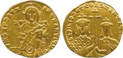ANCIENT COINS, BYZANTINE COINS, Basil I and Constantine (AD 868-879), Gold Solidus, Christ enthroned facing, raising hand in benediction , rev facing busts of Basil and Constantine, both crowned and h