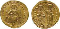 ANCIENT COINS, BYZANTINE COINS, Romanus III Argyrus (AD 1028-1034), Gold Histamenon Nomisma, Christ seated on a high throne , rev standing figures of Virgin, crowning the emperor, wearing a saccos and