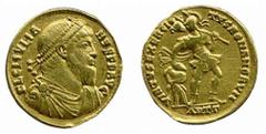 ANCIENT COINS Roman No.: 1449 Estimate: £ 800.- Julian II, The Apostate 361-363, Solidus 4.1g, mint of Antioch, diademed bust right, draped and cuirassed, rev VIRTVS EXERCITVS ROMANORVM, captive dragg