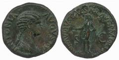 ROMAN COINS Imperial Silver Claudius (AD 41-54) No.: 241 Estimate: £ 150 Antonia, mother of Claudius, Dupondius 14.68g, bust of Antonia right, her hair in long plait, rev TI CLAVDIVS CAESAR AVG P M TR