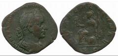 ROMAN COINS Marcus Aurelius (AD 161-180) Trebonianus Gallus (AD 251-253) No.: 621 Estimate: £ 50 Trebonianus Gallus, Sestertius 11.56g, laureate bust right, rev ROMAE AETERNAE S C, Roma seated left, h