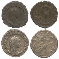 ROMAN COINS Marcus Aurelius (AD 161-180) Valerian (AD 253-260) No.: 633 Estimate: £ 120 Mariniana, wife of Valerian, Antoniniani (2), veiled bust right, rev peacock facing (RIC 4); rev Mariniana ascen