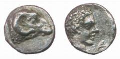 ANCIENT COINS Greece Cyprus No.: 2039 Estimate: £ 60 Salamis, Abdemon shortly before 411 BC, uncertain silver denomination, 0.44g, ram's head right, rev youthful male head right (BMC 43). Good very fi