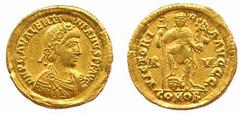 ANCIENT COINS Roman No.: 2193 Estimate: £ 300 Valentinian III (AD 425-455), Solidus 4.39g, Ravenna, pearl diademed bust right, draped and cuirassed, rev VICTORI-AAVGGG, Emperor standing facing holding