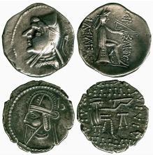 ANCIENT COINS Greek Parthia No.: 98 Estimate: £ 150.- Mithradates I (c.171-138 BC), Drachm, bust left in bashlyk headdress, rev BASILEWS AR-SAKOU, archer seated right on omphalos, 4.0g (Sellwood 9.1; 