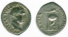 ANCIENT COINS Roman Vitellius (AD 69) No.: 185 Estimate: £ 300.- Vitellius, Denarius 3.59g, A VITELLIVS GERMANICVS IMP, laureate head right, rev XV VIR SACR FAC, tripod-lebes with dolphin lying right 