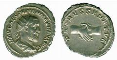 ANCIENT COINS Roman Pupienus (AD 238) No.: 270 Estimate: £ 180.- Pupienus (AD 238), Antoninianus 4.11g, IMP CAES PVPIEN MAXIMVS AVG, radiate, draped and cuirassed bust right, rev PATRES SENATVS, clasp