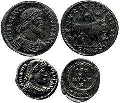 ANCIENT COINS ROMAN No.: 165 Estimate: £ 150 Julian II (AD 360-363), Follis, Arles, D N FL CL IVLIANVS P F AVG, pearl-diademed, draped and cuirassed bust right, rev SECVRITAS REIPBV, bull standing rig