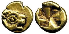 COINS ANCIENT GREEK COINAGE No.: 842 Estimate: US$ 600 ANCIENT GREEK COINAGE, Greece, Ionia, Uncertain mint: Electrum 1/24-Stater, 0.70g, late 7 th Century to early 6 th Century BC, Obv head of a lion