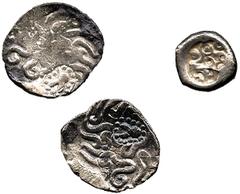 COINS INDIA ANCIENT COINAGE No.: 857 Estimate: US$ 800 INDIA, Indian Coins, ANCIENT COINAGE, Panchala Area: Punchmarked Silver Karshapana (2), 4.09g, 4.25g, unlisted type with complex geometrical symb