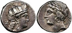 ANCIENT COINS GREEK Cyprus No.: 68 Estimate: £ 2500 Salamis, Nikokreon (331-310 BC), Didrachm, turreted head of Aphrodite right, monogram ZV, rev laureate head of Apollo left, behind BA, 6.23g, 2h (BM