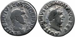 ANCIENT ROMAN IMPERATORIAL AND IMPERIAL SILVER COINS, Vitellius (AD 69) and Lucius Vitellius (father of Vitellius, d. AD 51), Denarius, A VITELLIVS GERM IMP AVG TR P, laureate head of Vitellius right,